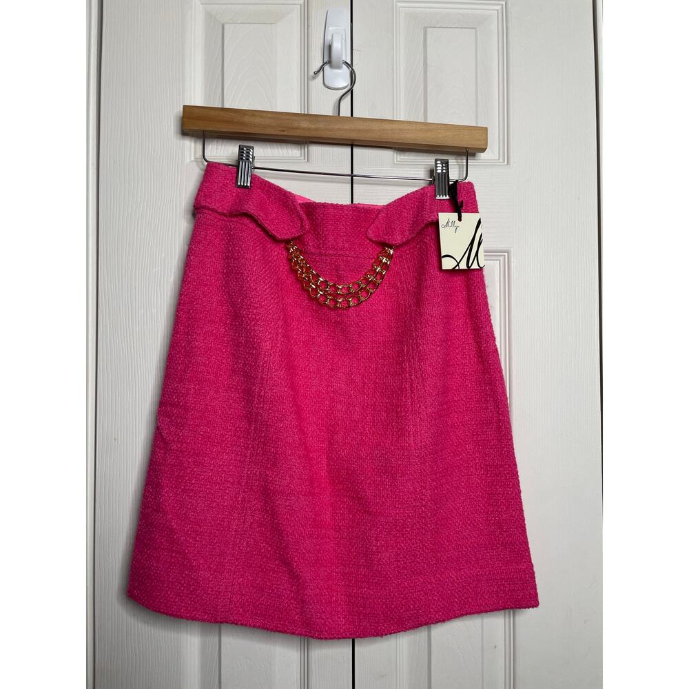 NEW Vintage An Original Milly NY Pink Wool Silk Skirt Womens Size 2 Gold Chain